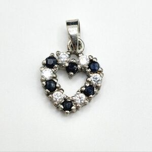 Vintage Silver Sapphire diamond heart pendant
